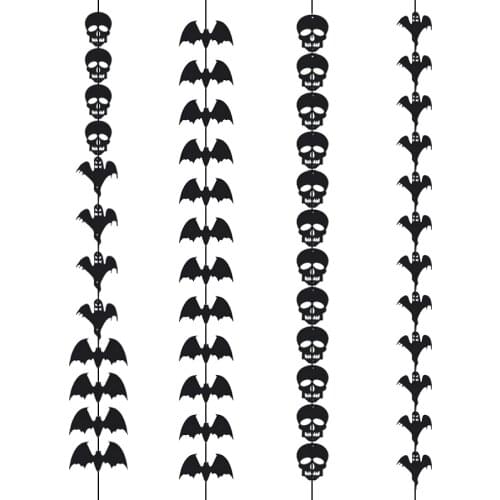 5M Halloween Black Bat Skull Ghost Felt Ornaments String Hanging Wall Door Decoration Halloween Home Bar Party Garland Supplies