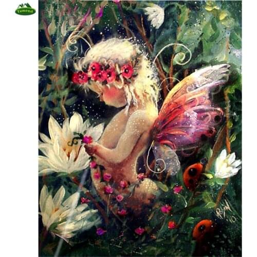 Diamond Drawing Painting By Number Flower Fairy Angel Girl Diamond Embroidery Cross Stitch Modern Novelty YHAll Home Decal
