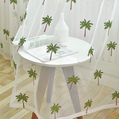 BIGMUM Minimalist Embroidered Coconut Tree Curtains Drape Panel Sheer Tulle For Living Room Bedroom Kitchen Cortinas Window