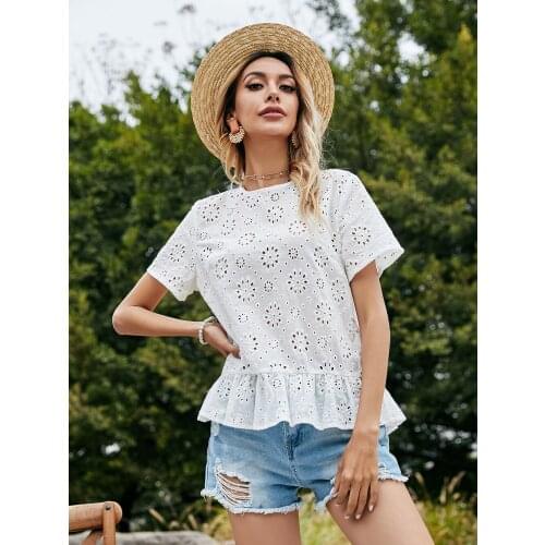 DUISNENA boho blouse shirts floral hollow out cotton white women tops casual sweet mujer camisas blusas