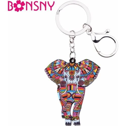Bonsny Acrylic Jungle Elephant Key Chains Keychains Rings Unique Animal Jewelry Holder For Women Girls Bag Car Charms Gift Party