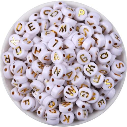 4*7mm Loose White Acrylic Golden Alphabet Letter Beads For Bracelet Jewelry DIY Finding with Hole Plastic Round Beads Wholesale