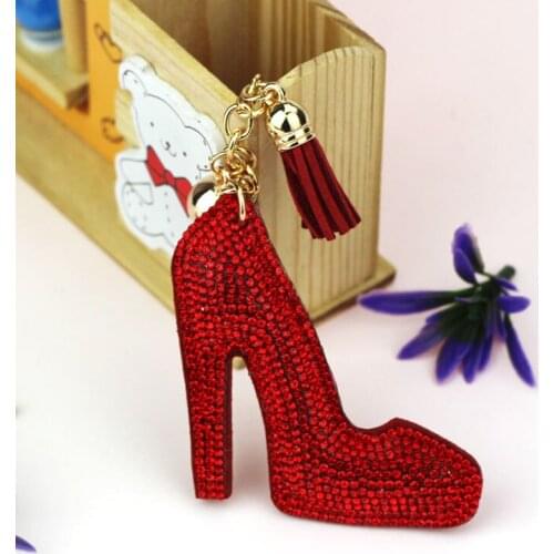 High heels key chain Rhinestone Crystal key chain backpack decorative alloy creative pendant key ring handbag jewelry