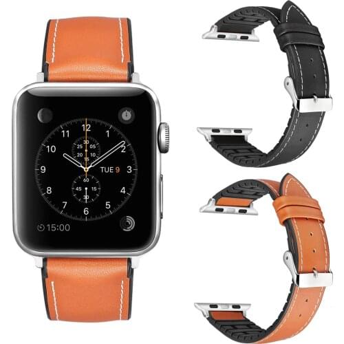 Black Brown Genuine Leather Strap for Apple Watch Series 1 2 3 Band Bracelet TPU Breathable Watchband 42mm 38mm w Metal Buckle
