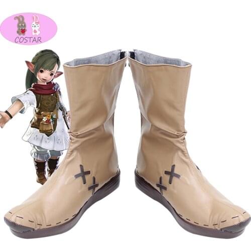 COSTAR Final Fantasy XIV A Realm Reborn Lalafell Family Beige Cosplay Shoes Boots Halloween Carnival Cosplay Costume