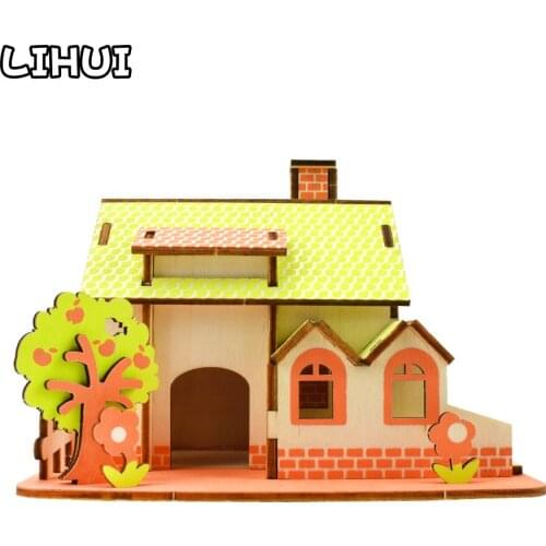 Apple Garden 3D Wooden Puzzle Toys Jigsaw Architecture House DIY Manual Assembled Kids Puzzles Educational Wood Toy for Children