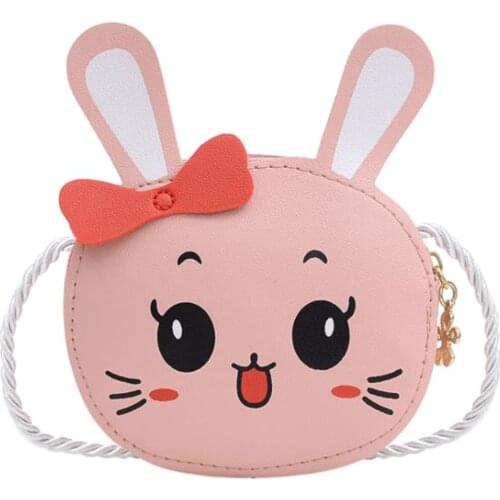 Kid Shoulder Bag Cartoon Pack Leather Rabbit Printed Bowknot Square Pocket Zipper Messenger Bag Coin Purses