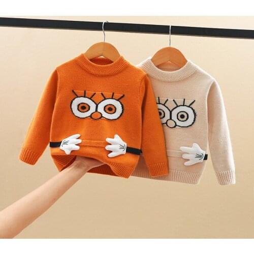 Childrens Boys Sweater Autumn Fashion Knitted Sweater Kids Contrast Color Baby Cartoon Sweater