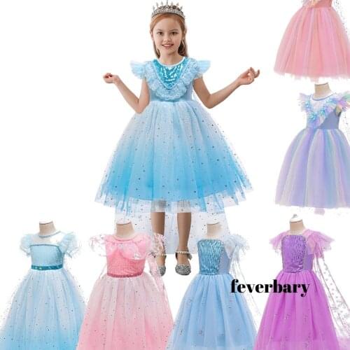 Kids Girls Anna Elsa Princess Jasmine Wedding Dress Cloak Capes Robes Children Stage Rapunzel Aurora Party Cosplay Costumes