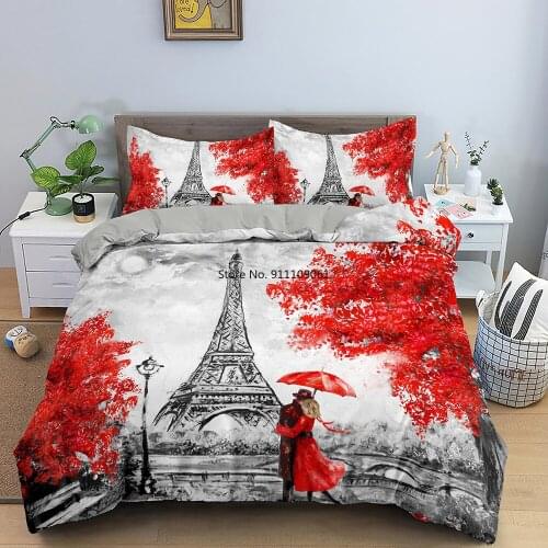Tower Eiffel 3D Duvet Cover Paris France Comforter Cover Landscape Bedding Set Romantic Gifts for Couples Decorative Quilt Cover