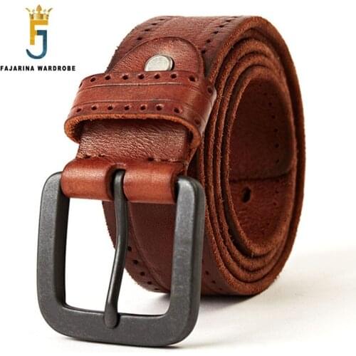 FAJARINA High Quality Genuine Leather Belts Hole Hollowed Cow Skin Pin Buckle Belt for Men Mens Retro Styles 38mm Width N17FJ332