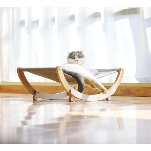 Cat Hammock Rocking Chair Bed Pet Rolling Cradle Swing Toy Durable Wood Frame for Small Cat Baby Cat Kitten Pet Supplies