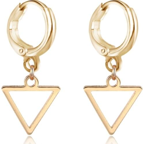 GEOMEE 1Pair Triangle Pandent Hoop Earrings Brincos Pendientes Mujer Orecchini Geometry Elegant Design Hoops Jewelry for Women