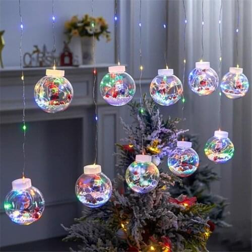 Home Decor Hanging 10pcs Christmas Ball LED Curtain Light String Wedding Party Decoration Holiday Fairy Lighting Garland Navidad