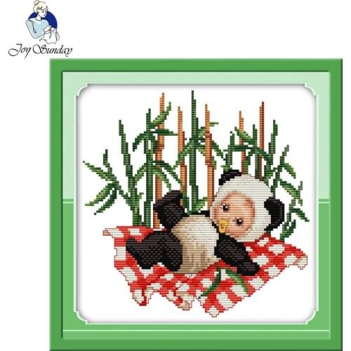 Joy Sunday Cute Panda Baby Animal Zoo China 11CT 14CT Printed On Canvas Embroidery Cross Stitch Kits Needlework Set Cross Stitch