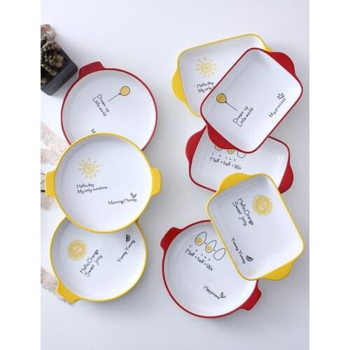 Ceramic baking tray cheese rice plate microwave oven special soup plate dish dish home two-ear baking tableware dinner plate