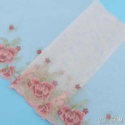 2Yards Embroidery Lace Trim For Bra Lingerie Sewing Clothes Underwear Fabric Accessories Pink White Rose Flowers Edge