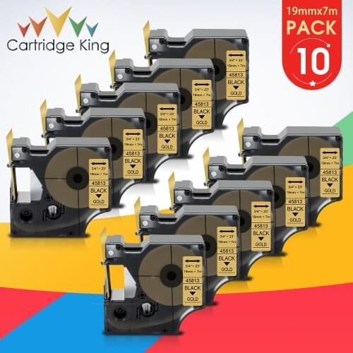 10PK 19mm Label 45813 for DYMO D1 Tape Black on Gold Printer Ribbon Compatible for Dymo Label Maker LabelManager 420P Rhino 5200