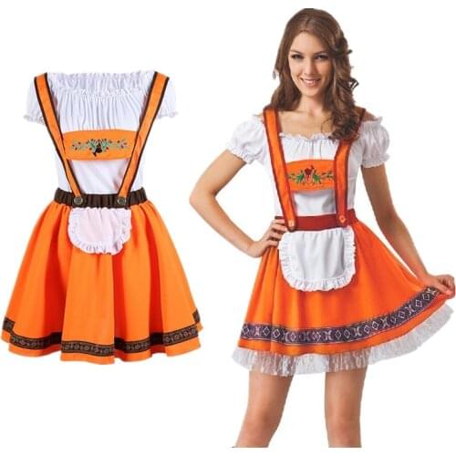 Germany Oktoberfest Orange Beer Suspender Costume Bavarian family Parent-child Cospaly Dress