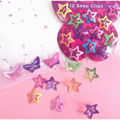 12PCS/Set Cute Mixed Star Butterfly Shape Snap Hair Clip BB Hairpins Metal Barrettes For Baby Children Girls Styling Accessories