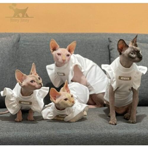 Cat Clothes, Hairless Cat Cotton T-Shirts Breathable Adorable Cat Apparel Pet Clothes, Soft No Sleeves Cat Shirts Apparel for Ca