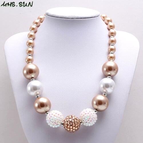 MHS.SUN baby girls chunky bubblegum necklace fashion kids pearl beads chain necklace for children jewelry toy 1pc high quality
