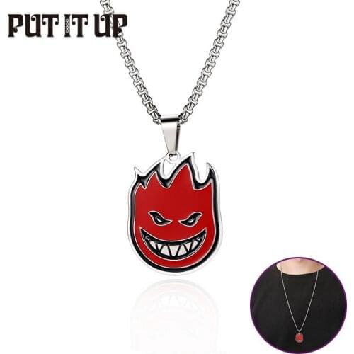 Flame Man Pendant Necklace Hip Hop Rap Street Culture Titanium Stainless Steel Necklace Fashion Mens Jewelry Birthday Gift