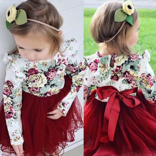 Pudcoco Girl dress Newborn Kids Baby Girls Long Sleeve Flower Tulle Tutu Dresses Clothes Set