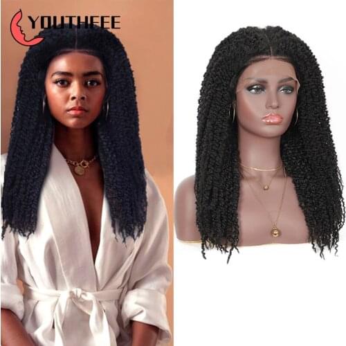 Youthfee 4x4 Swiss Lace Frontal Synthetic Wigs With Baby Hair 21" Passion Braied Wig For Black Women Free Part Lace Front Wigs