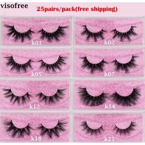 Visofree 25 pairs/lot Eyelashes Mink Eyelashes Crisscross Dramatic 3D Mink Lashes Volume Long False Eyelashes Handmade Lashes