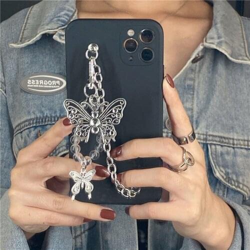 Luxury Crystal Butterfly Hanging Chain Case For iPhone 12 Pro Max 11 ProMax XSMAX XR 7 8 Plus SE 2020 Silicon Bracelet Cases