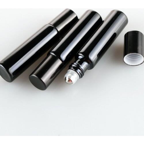 50 x 10ML Refillable Black Gold Silver UV Glass Perfume Bottle with Roller Empty Essential Oil Vial Roll On Bottles Packaging