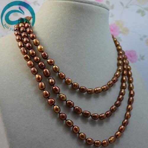 Unique Pearls jewellery Store 120cm Long Pearl Necklace Brown Color Natural Freshwater Pearl Necklace Woman Fine Jewelry