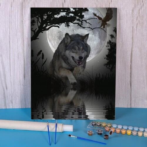 Wolf Night Moon DIY Paint By Numbers Set Acrylic Paints 50*70 Paiting By Numbers Loft Wall Picture For Handicraft