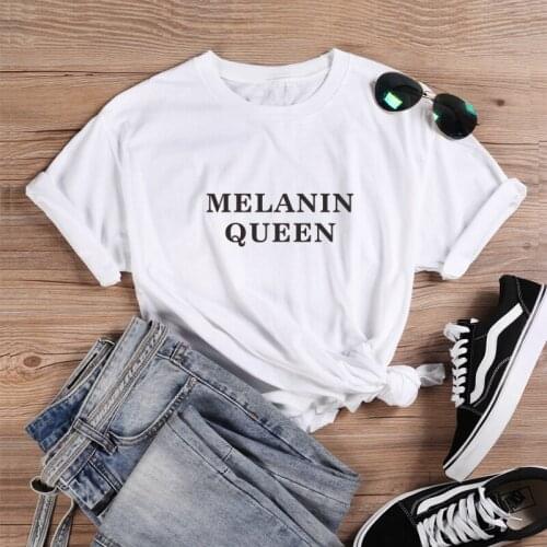 ONSEME Melanin Queen Women Slogan T Shirt Casual Letters Print T-Shirt Black Girl Lady Streetwear Aesthetic Tees Basic Tops