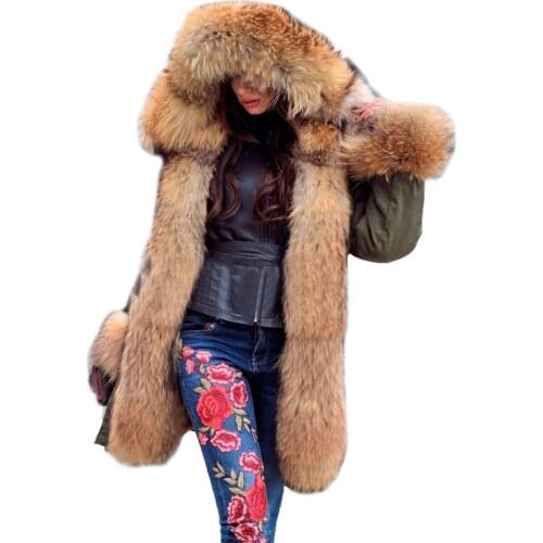 2021 Long Parka Real Fur Coat Winter Jacket Women Natural Real Fox Fur Coats Outerwear Streetwear Casual Oversize New