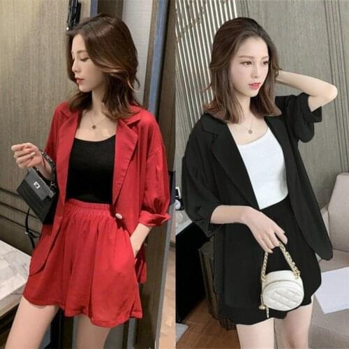 2021 New Spring Fashion Women Solid Blazer High Waist Shorts Three Piece Suit Female Sets Loose Korean Office Ladies Suits Y388