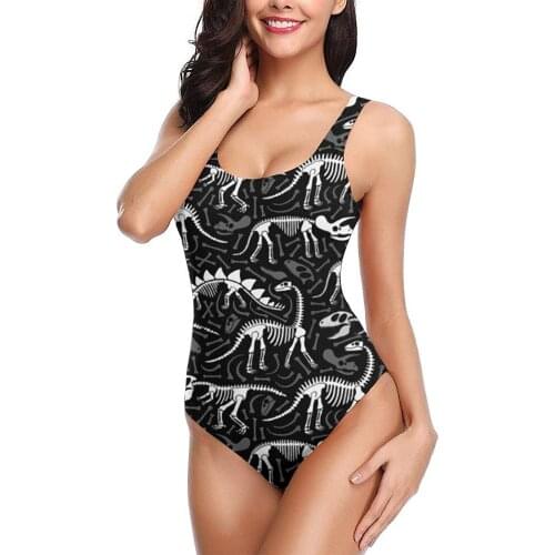 Swimsuit for Women One Piece Dinosaur-Skeleton Backless Bikini Sexy Girl Summer Beach Plus Size Swimwear High Waisted