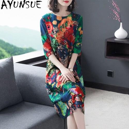 AYUNSUE Floral Woman Dress Summer Imitation Silk Plus Size Dresses for Women 4xl 5xl 6xl High Quality Midi Casual Boho Vestidos