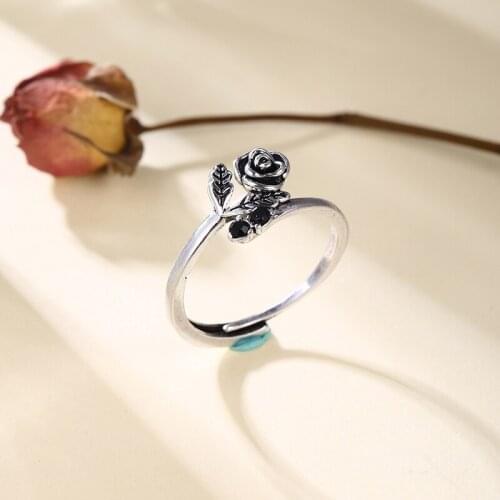 Vintage Sweet Wind Rose Leaf Womens Adjustable Ring Weekend Date Parejas Enamorados Gift Costume Jewelry Sets Accessories