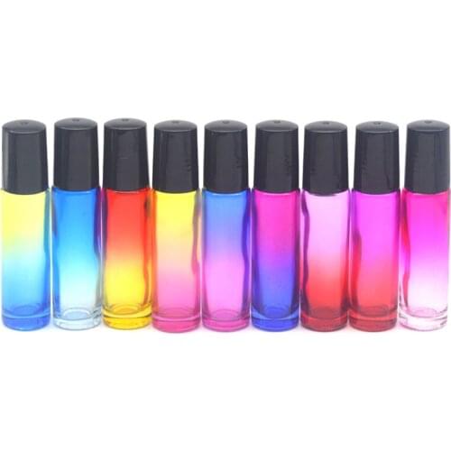 1pcs 10ml Gradient Colorful Roll On Glass Bottle Empty Fragrance Perfume Essential Oil 10cc Roller Bottle Black Plastic Cap