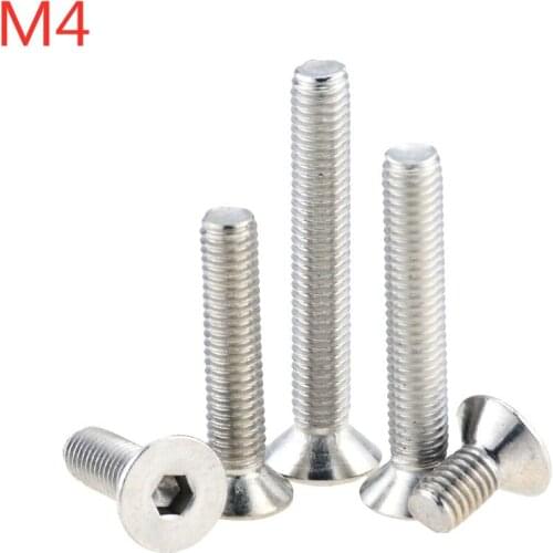 20PCS M4x6-50 8 10 12 14 20 40 304 Stainless Steel Hexagon Hex Socket Countersunk Screw Flat Head Screw Allen Bolts DIN7991 M4*6
