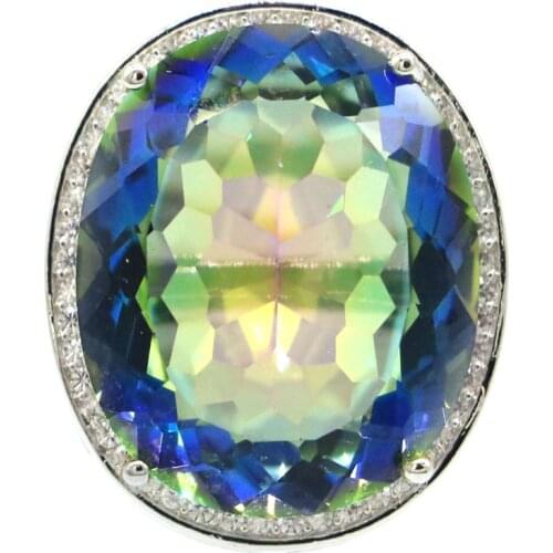 25x21mm Highly Recommend Top Selling 22x18mm Fire Mystic Rainbow Topaz Zircon Women Jewelry SheCrown 925 Sterling Silver Rings