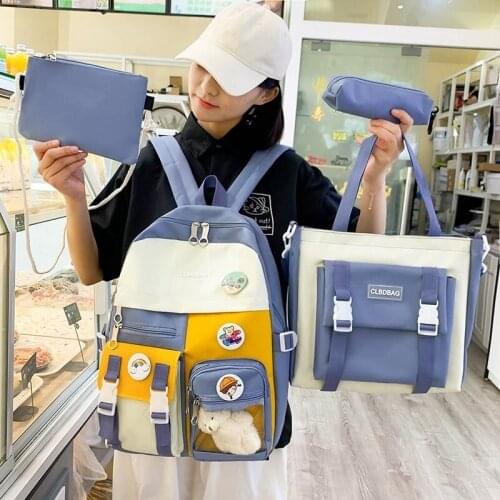 4 Pcs Set Kawaii Women Backpack Cute Student School Bags For Teenager Girls Mochila 2021