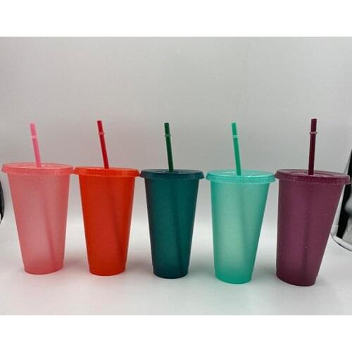 400/500ml Straw Drinking Cup Large-capacity Wide Mouth Lid Plastic Flash Powder Shiny Water Bottle for School Office Home Cup