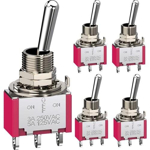 Toggle Switch 3 Terminal 3 Position ON-Off-ON 6MM 3A 250V AC 5A 125V AC Red 5PCS