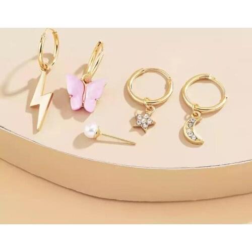 5Pcs Vintage Gold Animal Drop Earrings Set for Women Small Butterfly LightningStar Moon Dangle Earrings 2021 Trendy Jewelry Gift