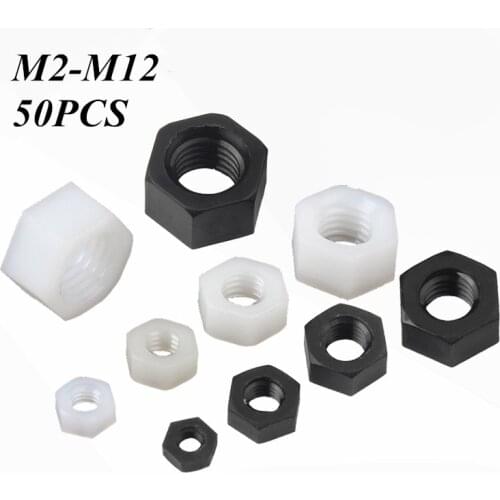 50Pcs New Black White Nylon Plastic Insulation Metric Threaded Hex Hexagon Nut For Bolt Screw Suit M2 M3 M4 M5 M6 M8 M10 M12