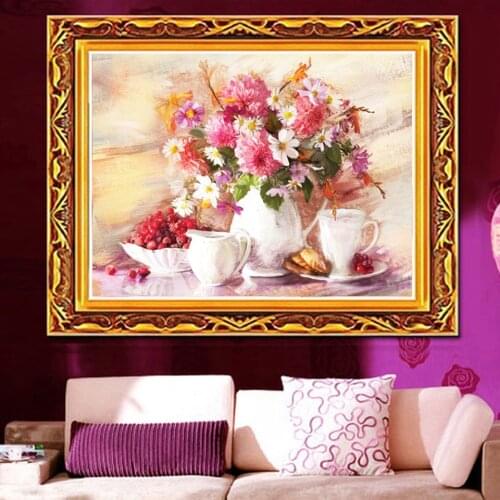 5D Diy Diamond Painting Pictures Needlework Cross Stitch Diamond Mosaic Embroidery Kit Flower And Cup Home Decoration