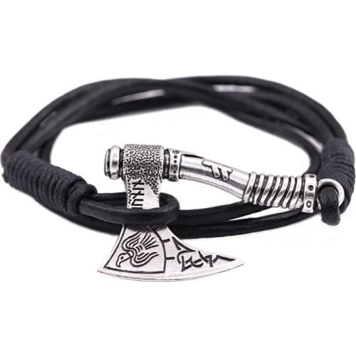 Ax Pendant Bracelet Engraving Raven Irish Knot Animal Supernatural Wrap Ax Shaped Pendant Talisman Amulet